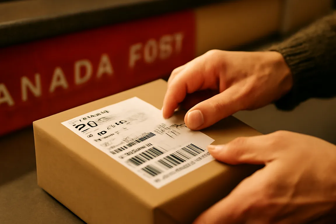 Traveler packing a small DNA test kit box alongside luggage for a cross-border trip between Ukraine and a neighbouring country