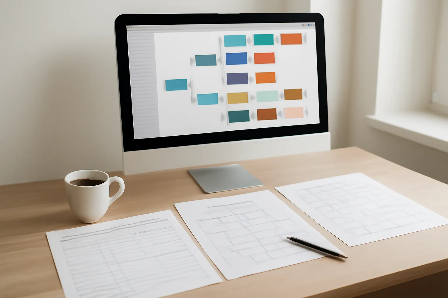 Genealogy research forms and tools spread on a desk